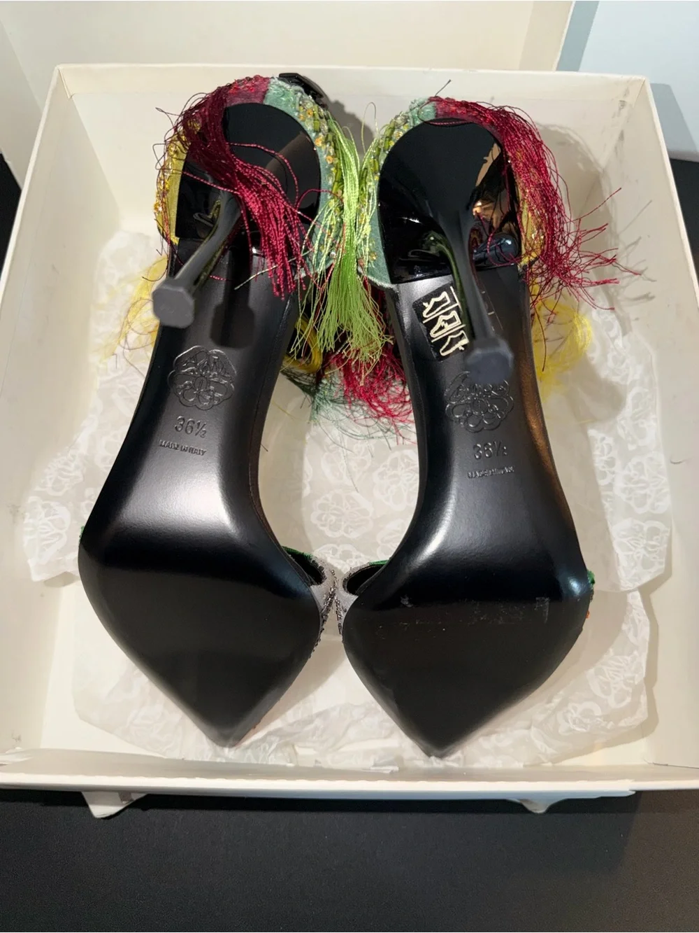 Alexander McQueen Embellished Green Multicolor Pointed Toe Women's heels